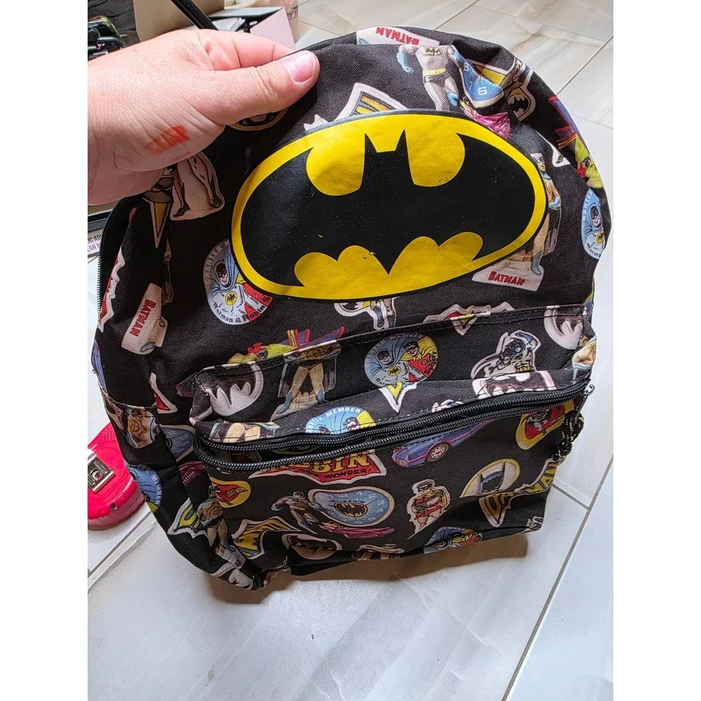 Batman and Robin‎ Comic Print Backpack Black Yellow DC Comics Superhero Bag